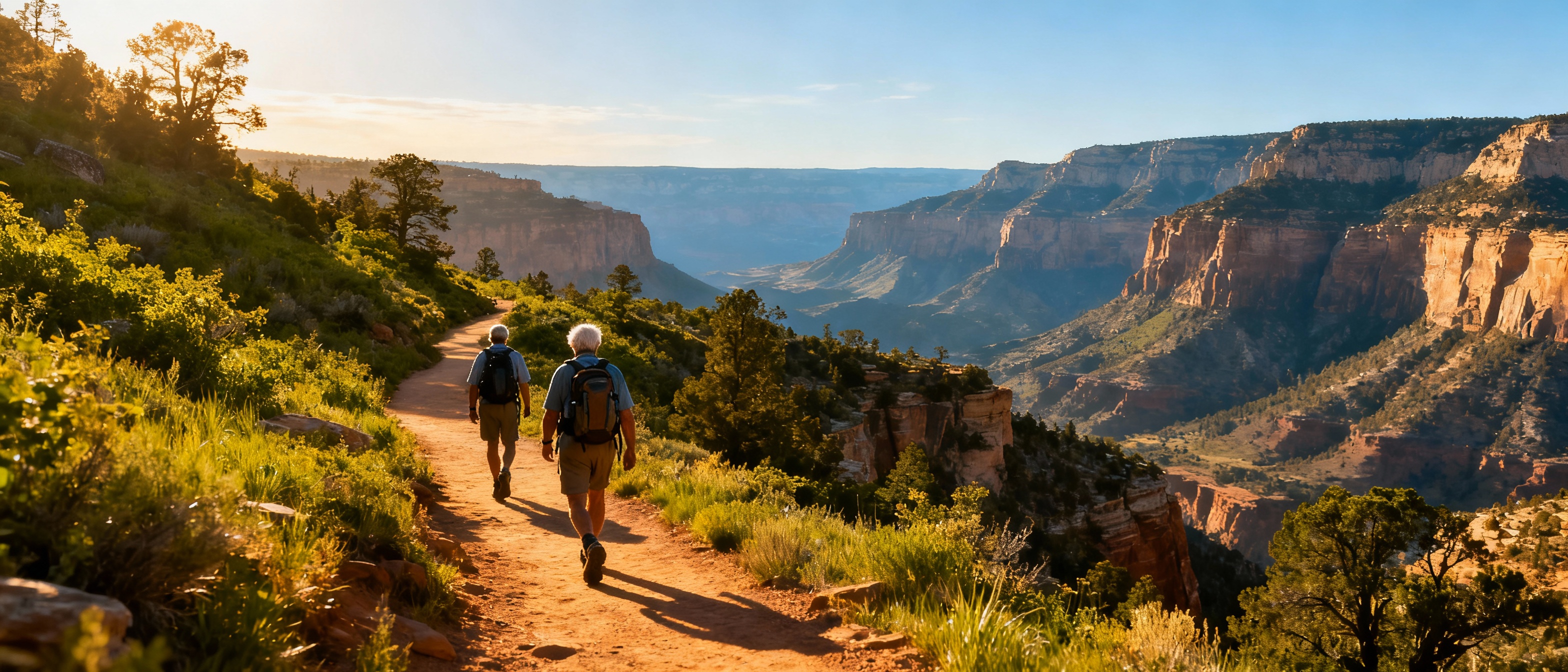 Beautiful national park hiking trail with scenic mountain and canyon views